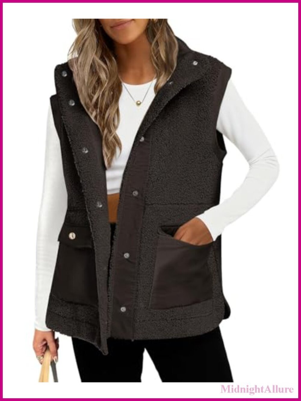 Sherpa Fleece Vest Sleeveless Button Down Oversized Winter Fuzzy Outerwear